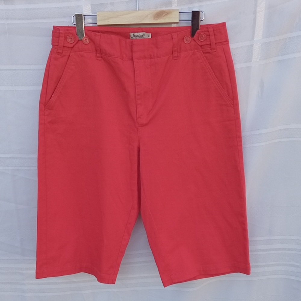 Jessica Red Flat Front Women's Below the Knee Shorts